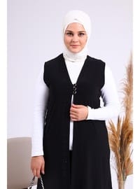 Kadın Büyük Beden Üç Düğmeli Likralı Yelek Siyah