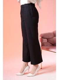 Kadın Geniş Paça Tesettür Pantolon Beli Lastikli Siyah