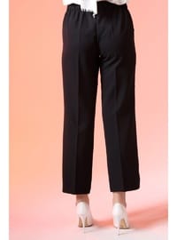 Kadın Geniş Paça Tesettür Pantolon Beli Lastikli Siyah