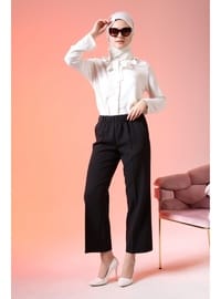 Kadın Geniş Paça Tesettür Pantolon Beli Lastikli Siyah