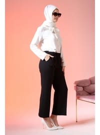 Kadın Geniş Paça Tesettür Pantolon Beli Lastikli Siyah