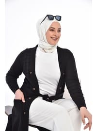 Kadın Triko Uzun Hırka Cepli V Yaka Siyah