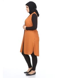 Uzun Büyük Beden Yelek Kadın Her Mevsim Taba