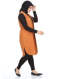 Uzun Büyük Beden Yelek Kadın Her Mevsim Taba