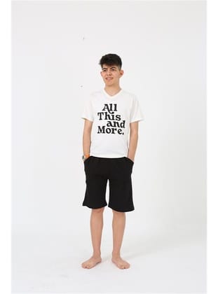 Akbeniz Erkek Genç Garson Boy Kısa Kol Ekru Penye Şortlu Pijama Takımı 20377