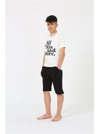 Genç Erkek Şortlu Pijama Takımı Ekru