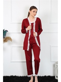 Bordo Dantelli 3'lü Sabahlık Takım