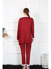 Bordo Dantelli 3'lü Sabahlık Takım