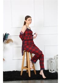Ekose Sabahlık Pijama Takımı Kırmızı