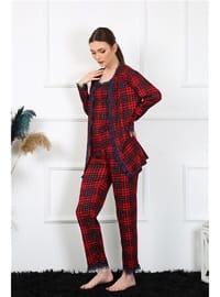 Ekose Sabahlık Pijama Takımı Kırmızı