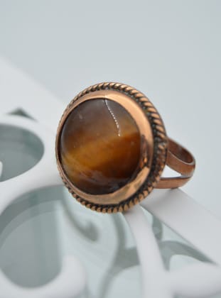 KAPLANGÖZÜ DOĞAL TAŞLI EL YAPIMI YÜZÜK- Kahverengi - Stoneage