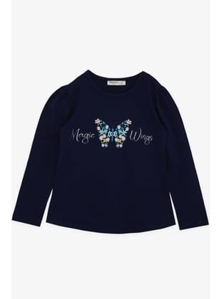 BREEZE Kız Çocuk Uzun Kollu Tişört Çiçek Baskılı 1.5-5 Yaş, Lacivert