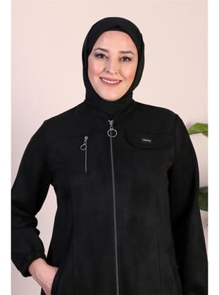 Kadin Buyuk Beden Süet Uzun Pardesü Tesettur Tam Boy Pardesu SİYAH