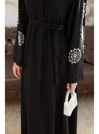 Taş İşlemeli Abaya Siyah