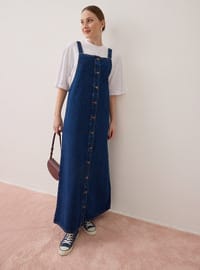 Pamuklu Denim Jile Elbise Mavi