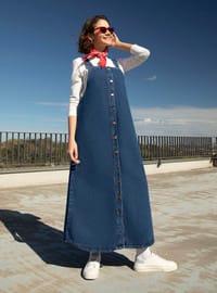 Pamuklu Denim Jile Elbise Mavi
