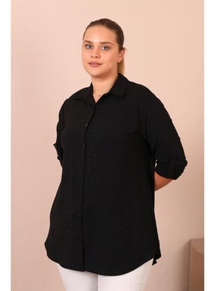 Kadin Tesettur Giyim Buyuk Beden Tunik Gömlek Tas Bakili Siyah