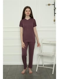 Kız Çocuk Pamuk Pijama Takımı Mürdüm