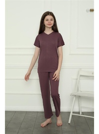 Kız Çocuk Pamuk Pijama Takımı Mürdüm