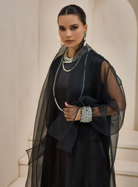 Organze Detaylı Abaya Siyah