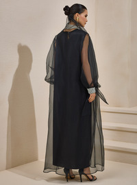 Organze Detaylı Abaya Siyah