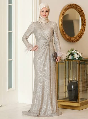 Hüma Abiye - Gold rengi - Azra Design