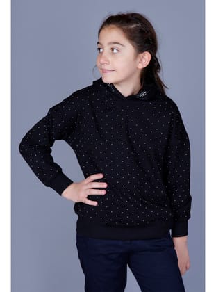 Toontoy Kız Çocuk Taş İşlemeli Sweatshirt-Siyah