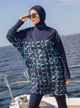 Yarasa Kol Desenli Tesettür Mayo - Lacivert - Mayo Bella