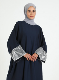 Lacivert Gri Abaya Payetli