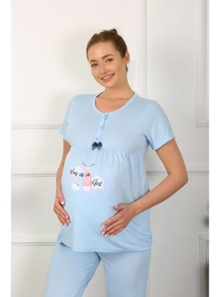 Akbeniz Kadın Kısa Kol Hamile Lohusa Pijama Takımı Mavi 45210