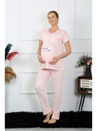 Akbeniz Kadın Kısa Kol Hamile Lohusa Pijama Takımı Pudra 45210