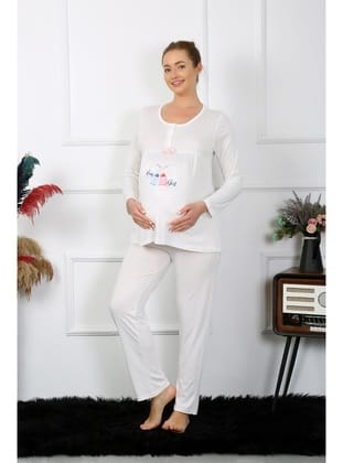 Akbeniz Kadın Uzun Kol Hamile Lohusa Pijama Takımı Ekru 45501