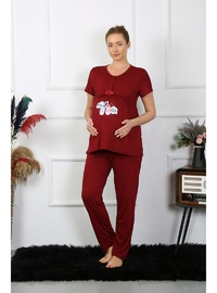 Akbeniz Kadın Kısa Kol Hamile Lohusa Pijama Takımı Bordo