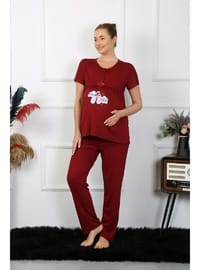Akbeniz Kadın Kısa Kol Hamile Lohusa Pijama Takımı Bordo