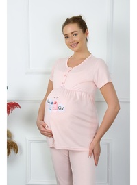 Akbeniz Kadın Kısa Kol Hamile Lohusa Pijama Takımı Pudra