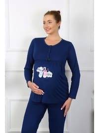 Akbeniz Kadın Uzun Kol Hamile Lohusa Pijama Takımı Lacivert