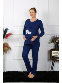 Akbeniz Kadın Uzun Kol Hamile Lohusa Pijama Takımı Lacivert