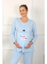 Akbeniz Kadın Uzun Kol Hamile Lohusa Pijama Takımı Mavi