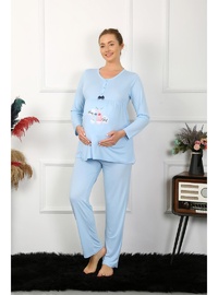 Akbeniz Kadın Uzun Kol Hamile Lohusa Pijama Takımı Mavi