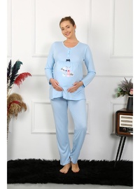 Akbeniz Kadın Uzun Kol Hamile Lohusa Pijama Takımı Mavi