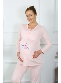 Akbeniz Kadın Uzun Kol Hamile Lohusa Pijama Takımı Pudra