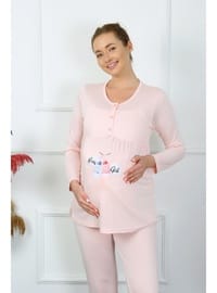 Akbeniz Kadın Uzun Kol Hamile Lohusa Pijama Takımı Pudra