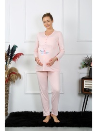 Akbeniz Kadın Uzun Kol Hamile Lohusa Pijama Takımı Pudra
