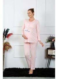 Akbeniz Kadın Uzun Kol Hamile Lohusa Pijama Takımı Pudra