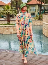 Desenli Pareo Kaftan P2409 Çok Renkli