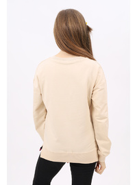Kız Çocuk Nakışlı Sweatshirt Bej