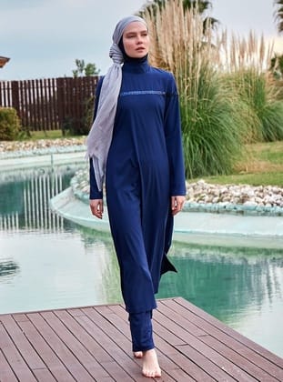 Paraşüt Lacivert Tam Kapalı Tesettür Mayo M2434