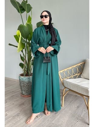 Kolu İpli Büzgülü Mint Abaya