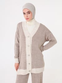 Hırka Pantolon İkili Triko Takım Kahve Bej Refka