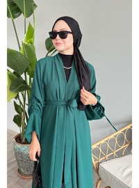 Kolu İpli Büzgülü Mint Abaya